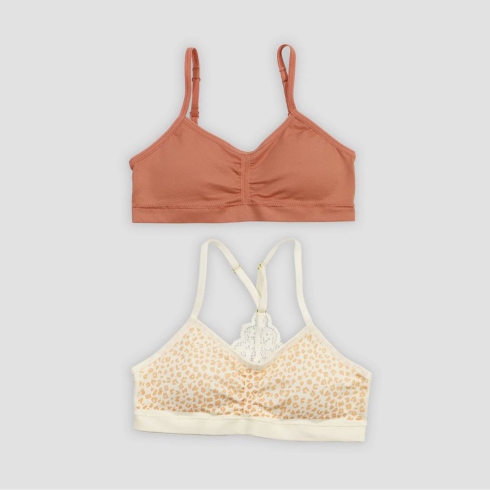Maidenform Girls 2pk Lace Back Seamless Leopard Printed Bralette - White/Rose, L